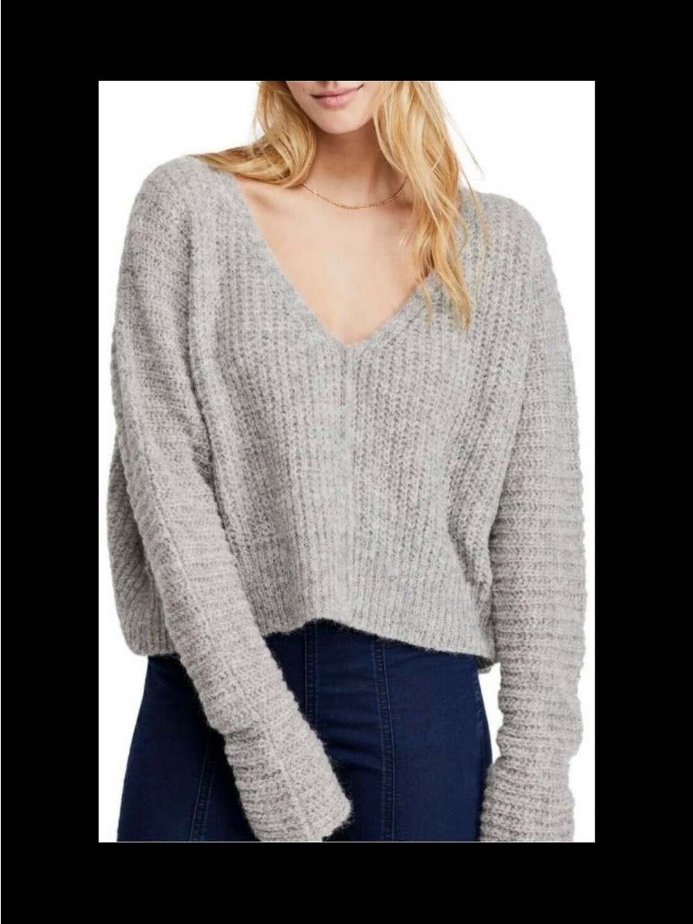 Free People Gray Chunky Knit Cropped Sweater
